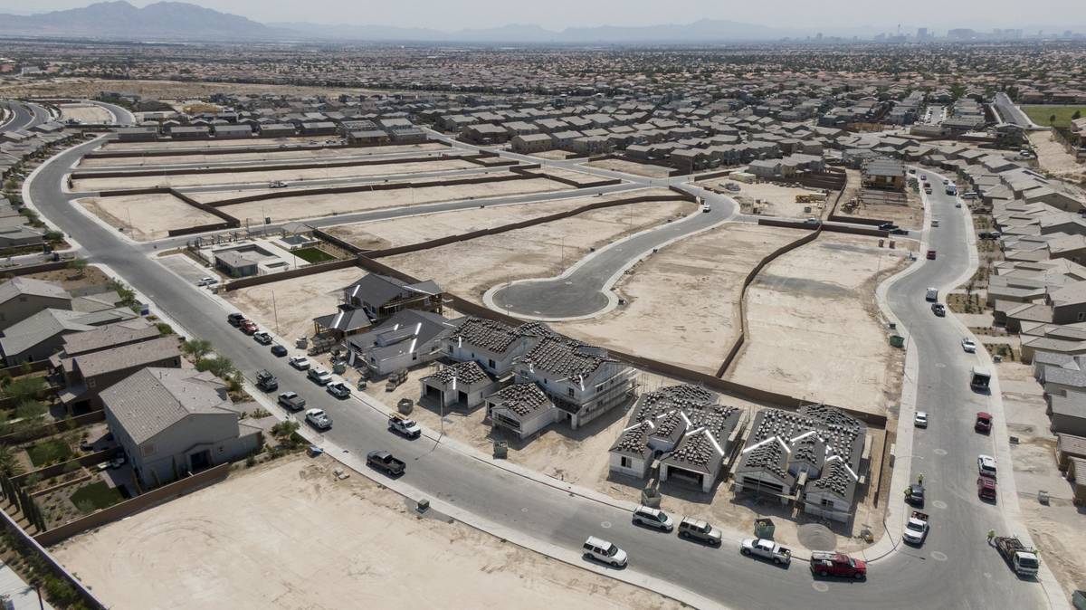 An aerial view of Lennar at Stone Creek at Tule Springs, a housing development near West Dorrel ...