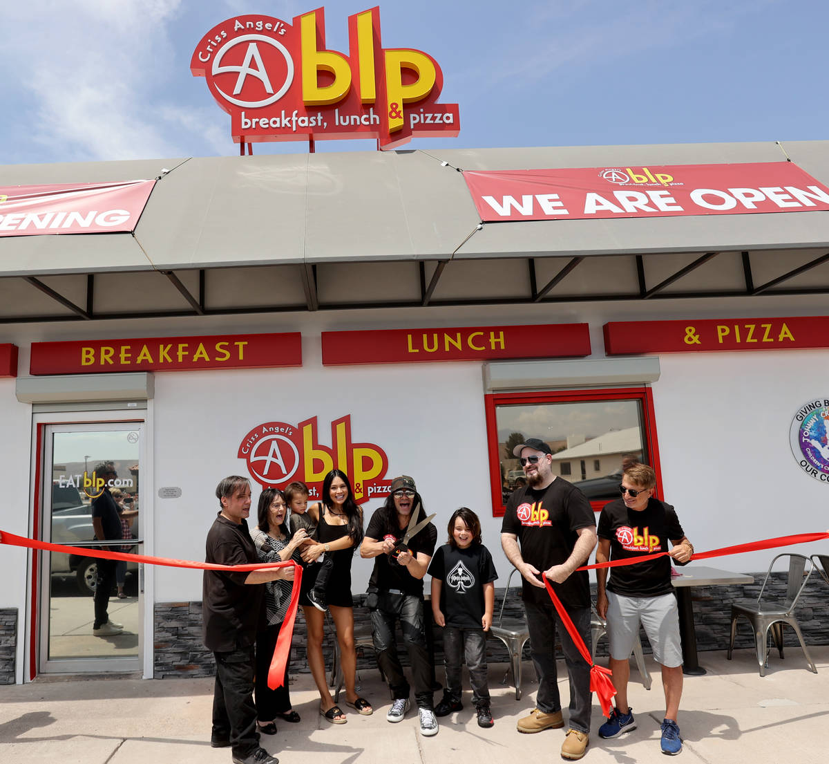 Criss Angel cuts the ribbon at his new restaurant, CABLP, in Overton during the grand opening F ...