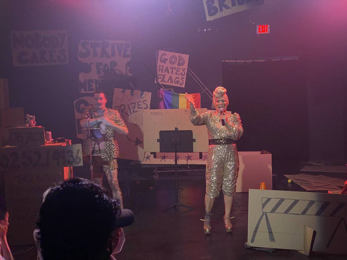 Amy Saunders and her co-star, Tiffany, perform in "Miss Behave Game Show" at Majestic Repertory ...