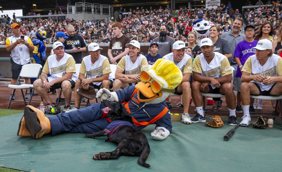 Vegas Golden Knights are joined by the Spruce Goose and bat dog Finn before facing the Las Vega ...