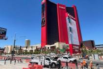 Road work continues on Las Vegas Boulevard in front of Resorts World on Tuesday, June 8, 2021. ...