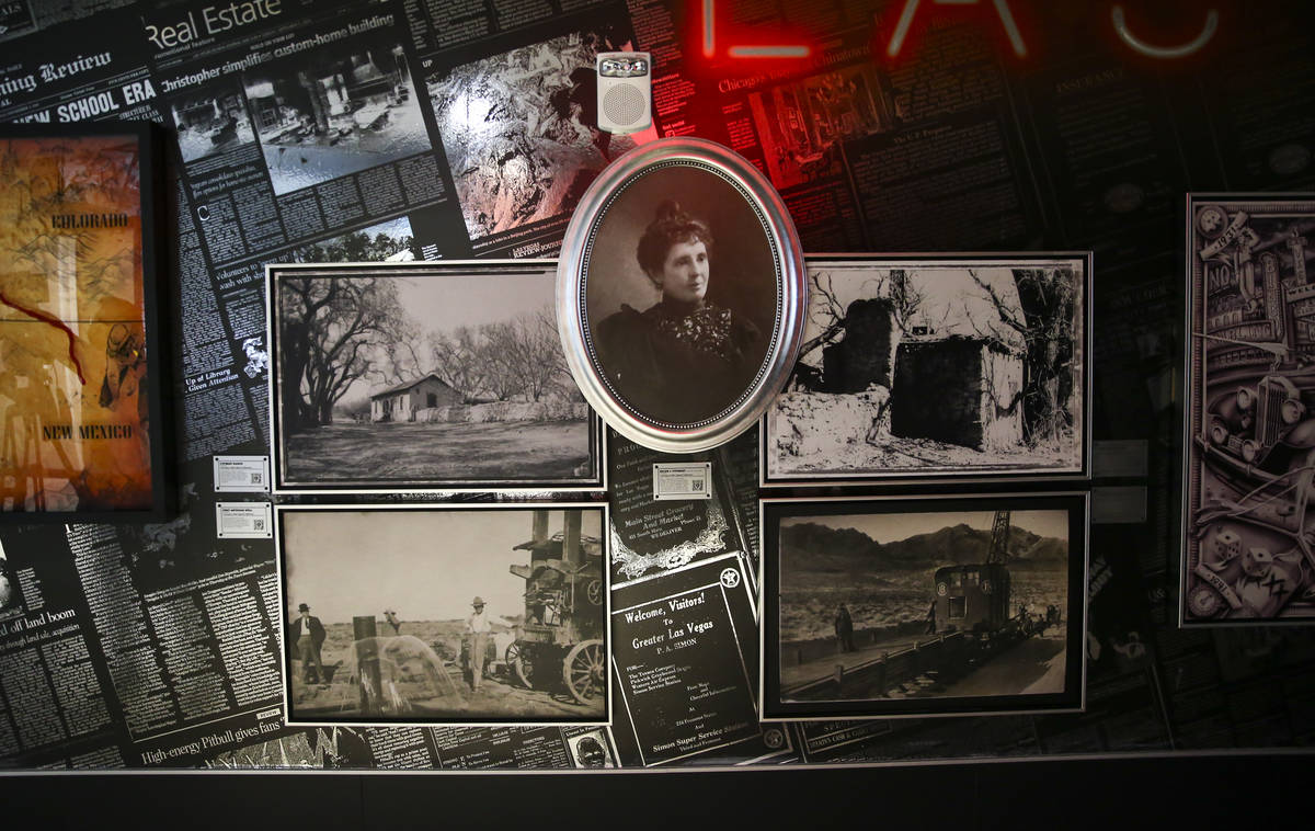 Historical photographs are seen, including a portrait of Helen J. Stewart, during a tour of the ...