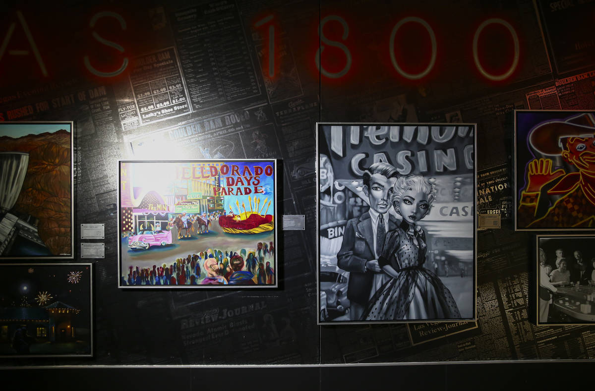 A variety of artwork is seen during a tour of the Allegiant Stadium art collection, a project l ...