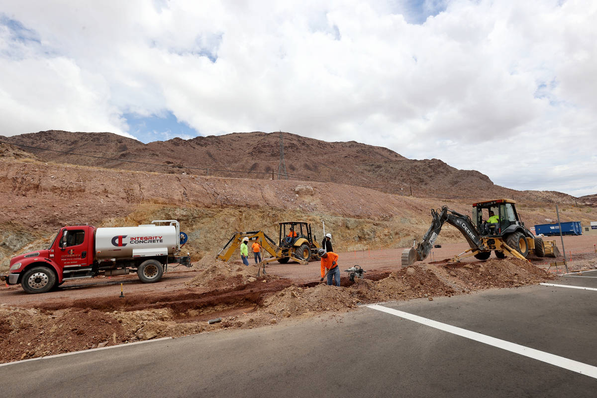 Workers prepare footings for a new hotel tower at Railroad Pass casino in Henderson Monday, Jul ...