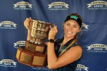 Veronica Joels hoists the trophy after winning the Nevada Women's State Amateur for the third t ...