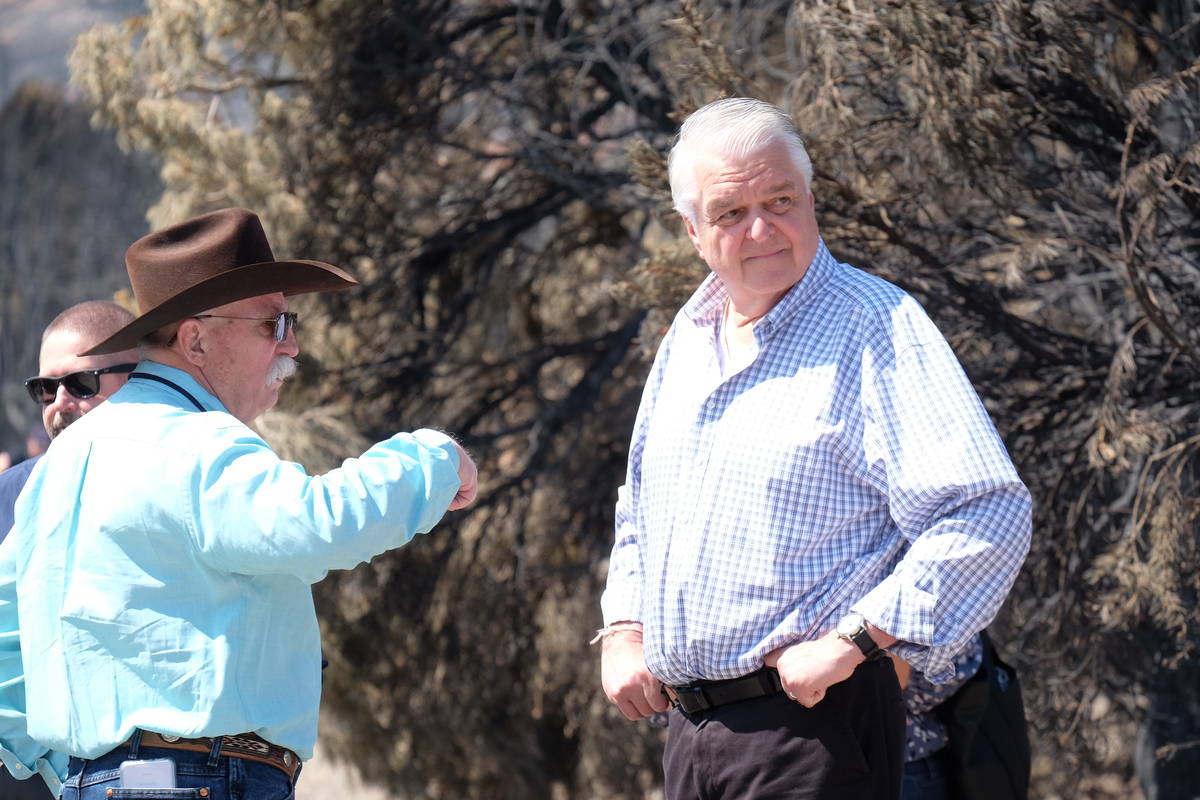 Douglas County Commissioner Mark Gardner tells Gov. Steve Sisolak about the 92-year-old woman w ...
