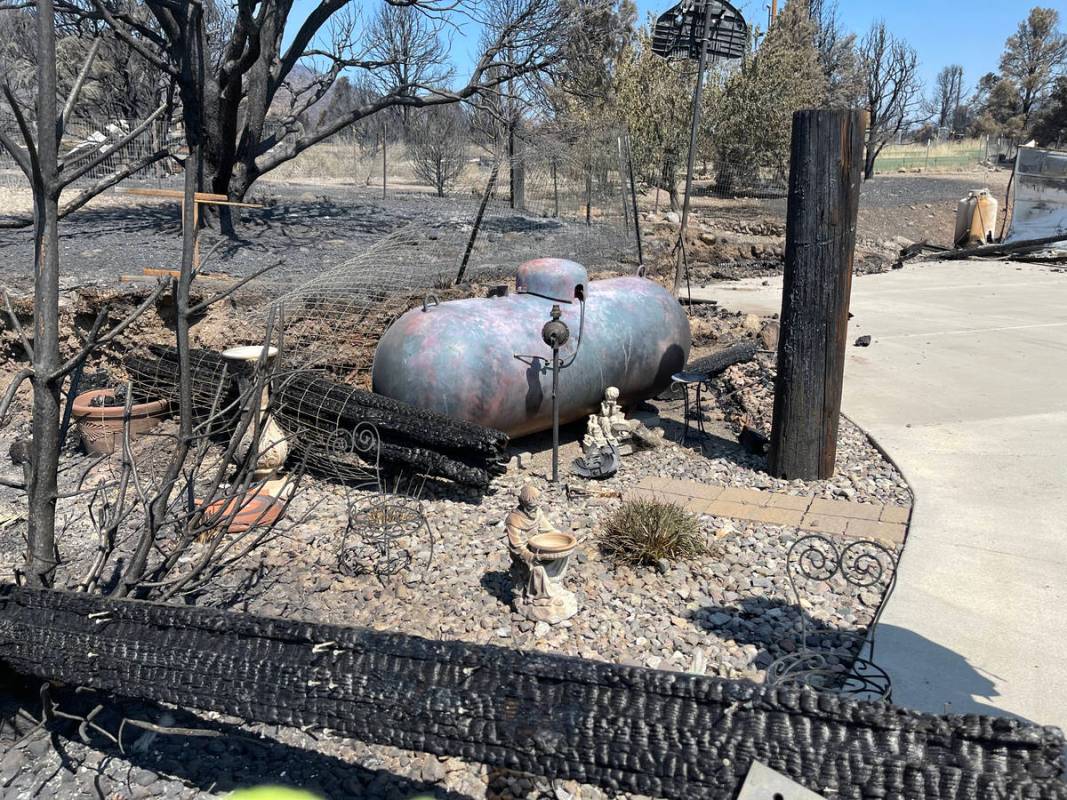 Remains of destroyed home consumed by the Tamarack Fire in Gardnerville, NV. July 28, 2021. (Bi ...