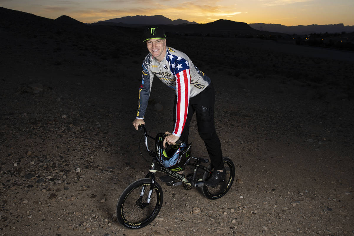 Connor Fields, professional BMX racer, poses for a photo at Olympic Sports Park, on Tuesday, Ap ...