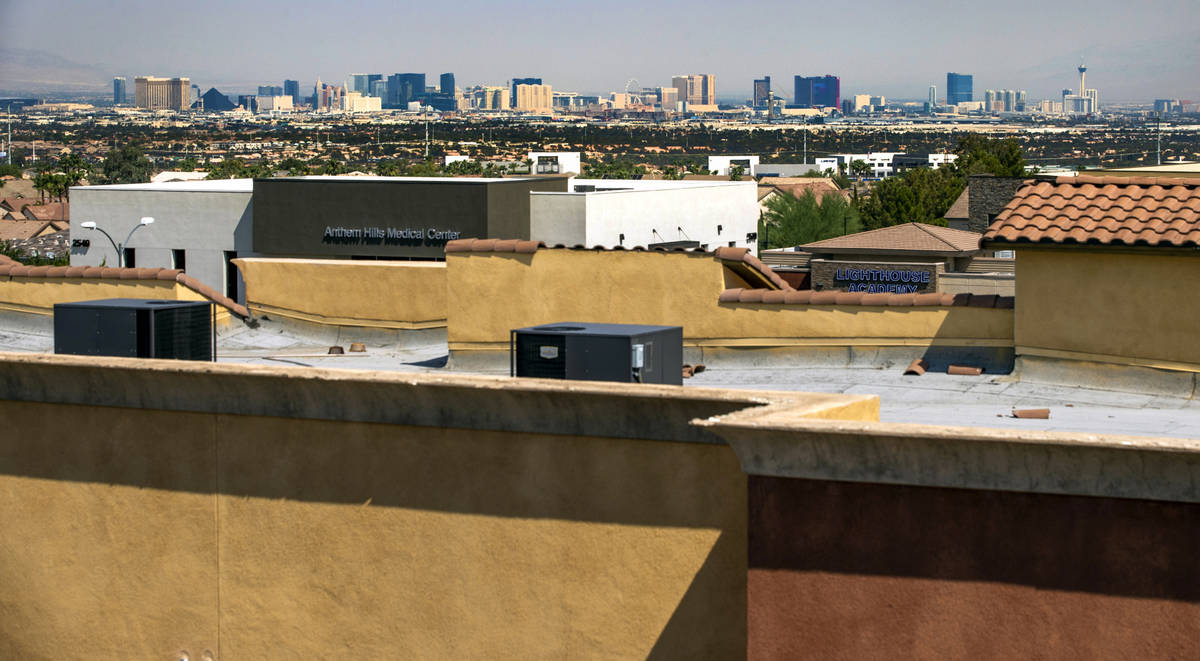 A little haze about the Las Vegas skyline where urban canopies are being developed to combat ex ...