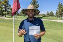 Jhared Hack shows off his scorecard after shooting a 57 last week at Las Vegas Golf Club (Photo ...