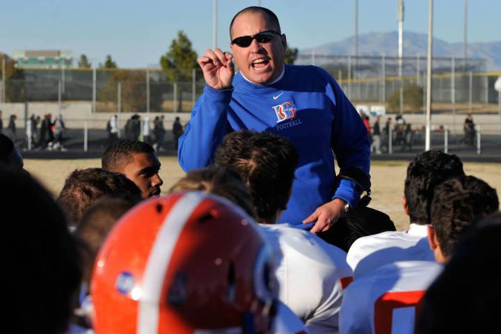 DAVID BECKER/LAS VEGAS REVIEW-JOURNAL Bishop Gorman's head coach Tony Sanchez gives a post gam ...