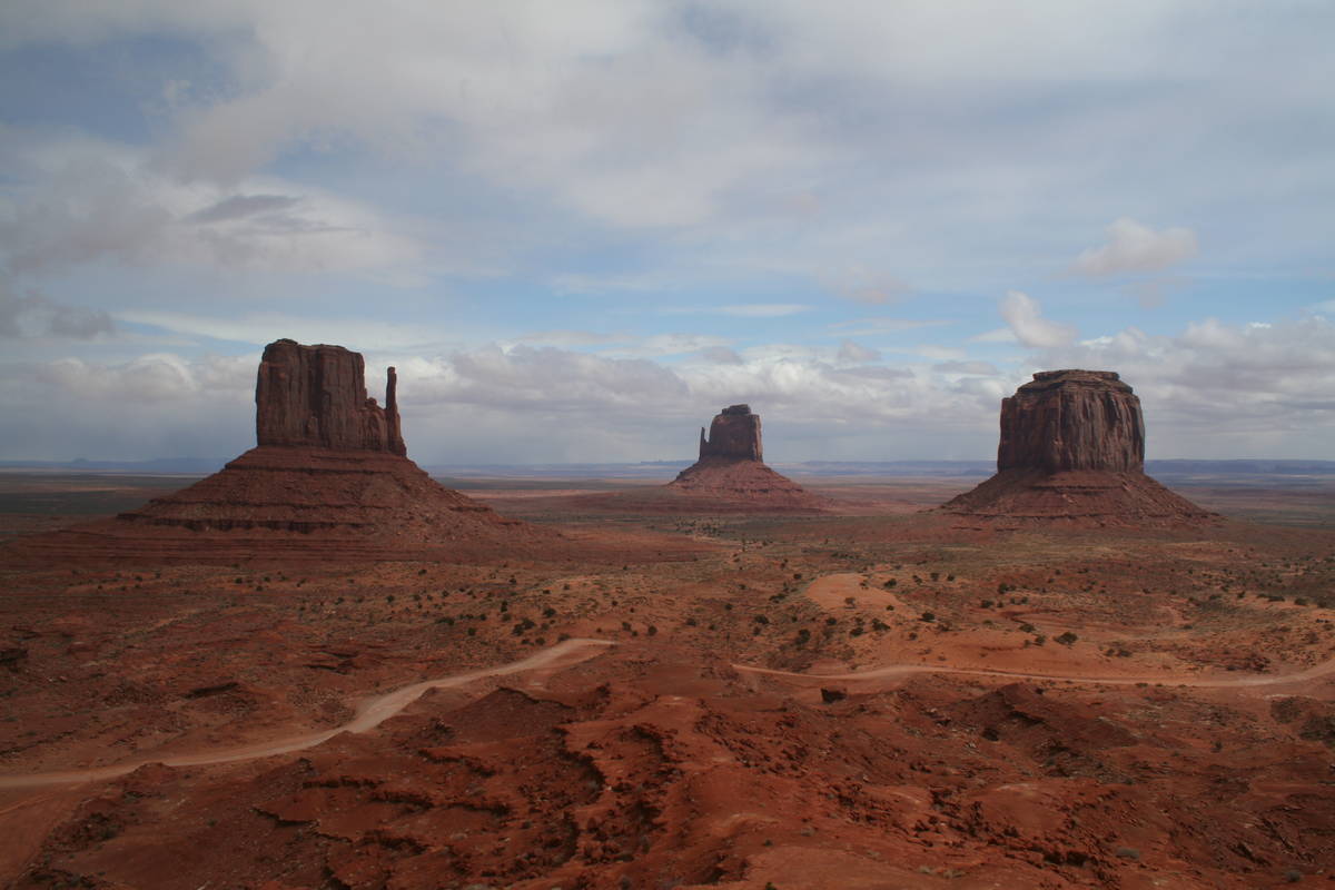 Monument Valley Navajo Tribal park is famous for its unique rock formations, such as The Mitten ...
