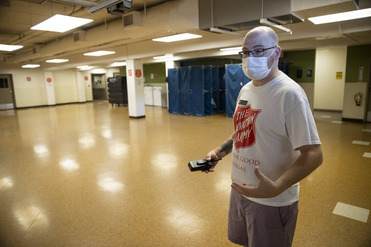 Homeless service coordinator Ryan McDonald gives a tour at the Salvation Army in Las Vegas, Th ...