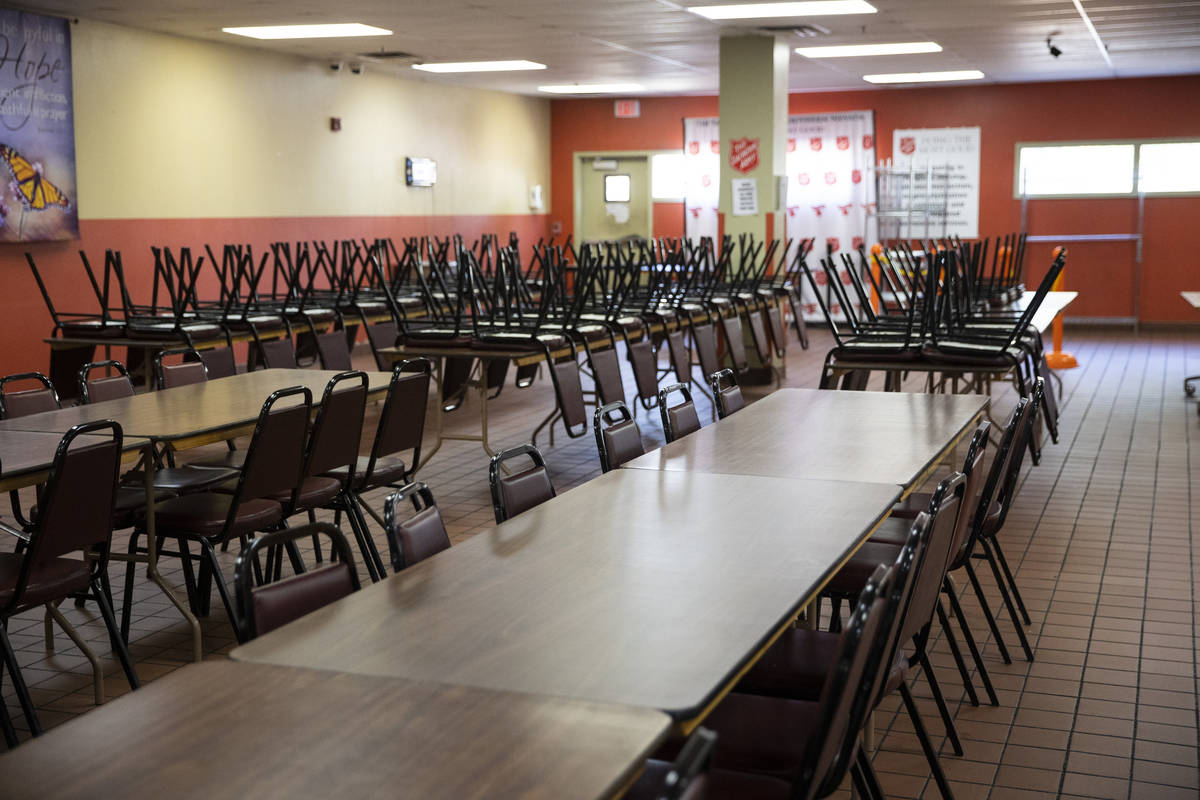 The community dining room at the Salvation Army in Las Vegas is seen during a tour on Thursday, ...