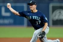 Seattle Mariners relief pitcher Paul Sewald during the eighth inning of a baseball game against ...