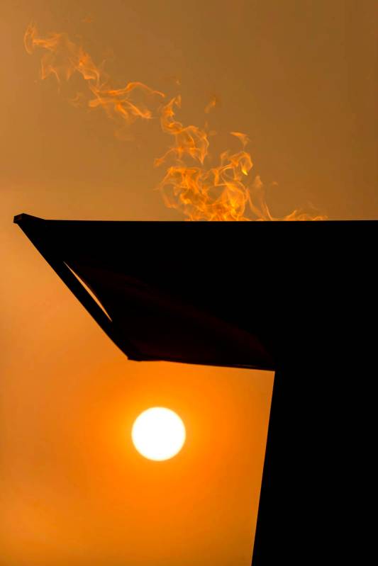 An orange sky from California wildfires cast a nice light about the Raiders Al Davis memorial t ...