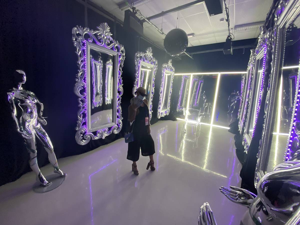 Las Vegas dancer Stephanie Brodie is shown flashing Ushh Bucks inside The Future Room at "Backs ...