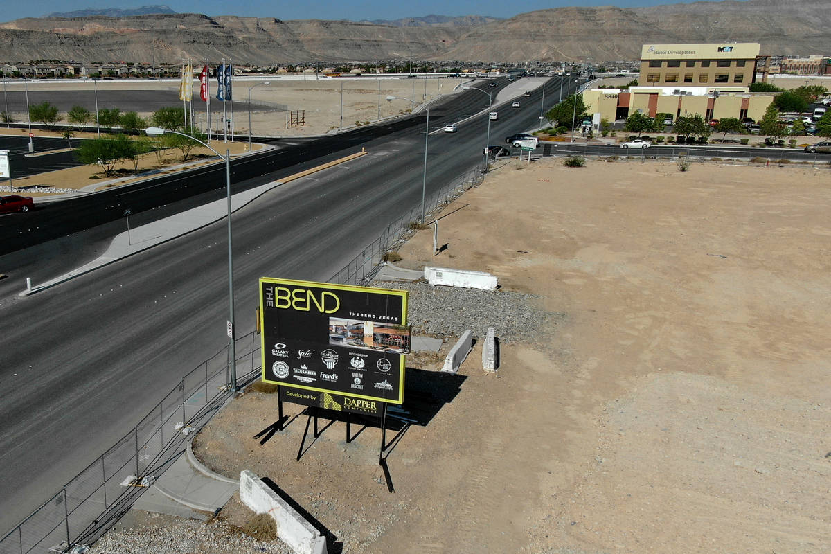 An aerial view of The Bend, a proposed retail complex in the southwest valley on Sunset Road be ...