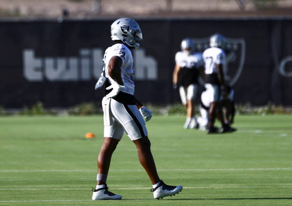 Raiders defensive end Malcolm Koonce (51) participates in a drill during training camp at Raide ...