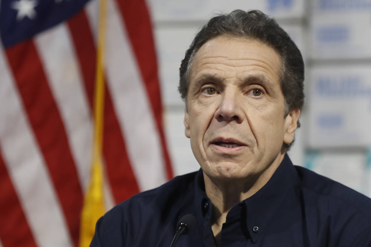 New York Gov. Andrew Cuomo speaks during a news conference at the Jacob Javits Center that will ...