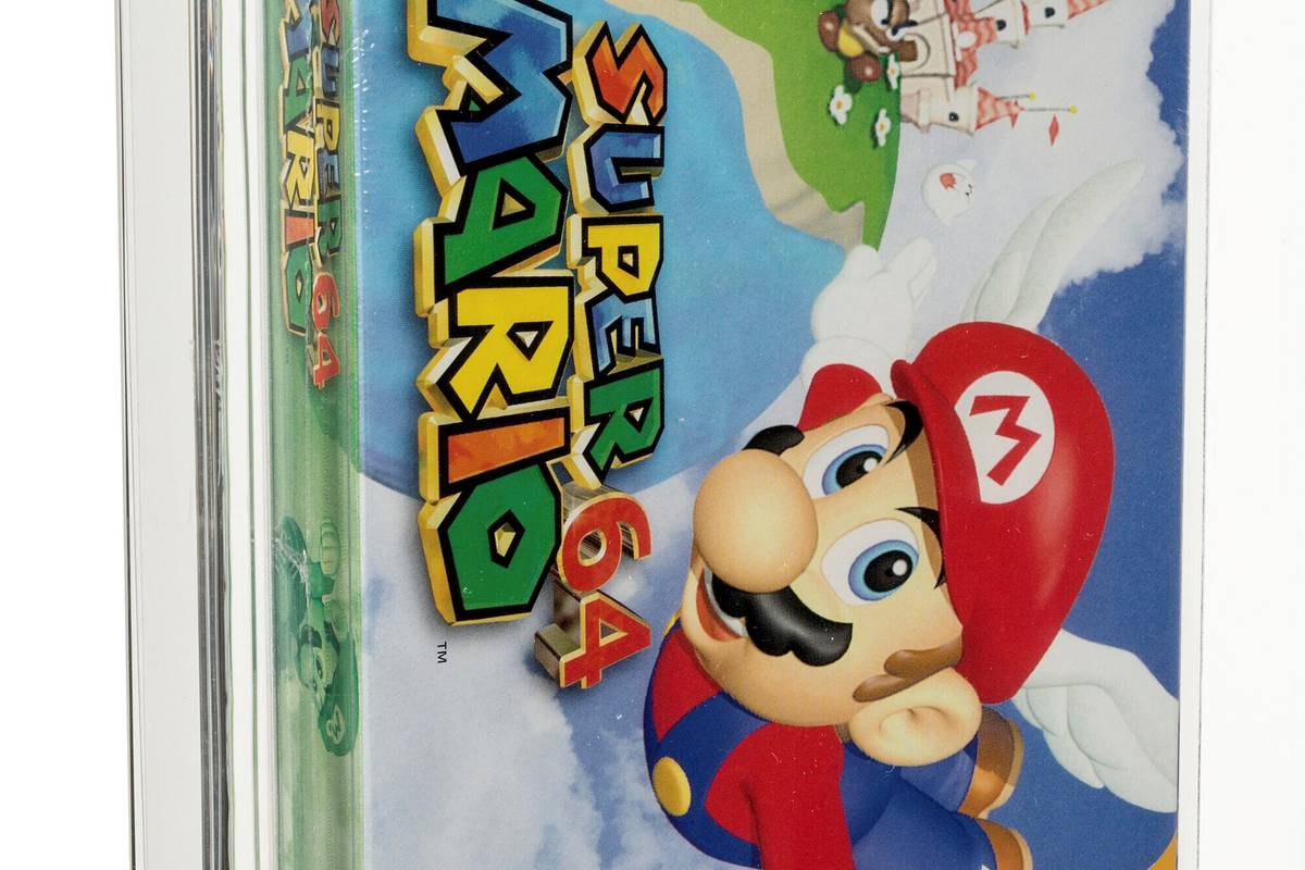 A copy of Nintendo’s Super Mario 64. (Courtesy of Heritage Auctions via AP)
