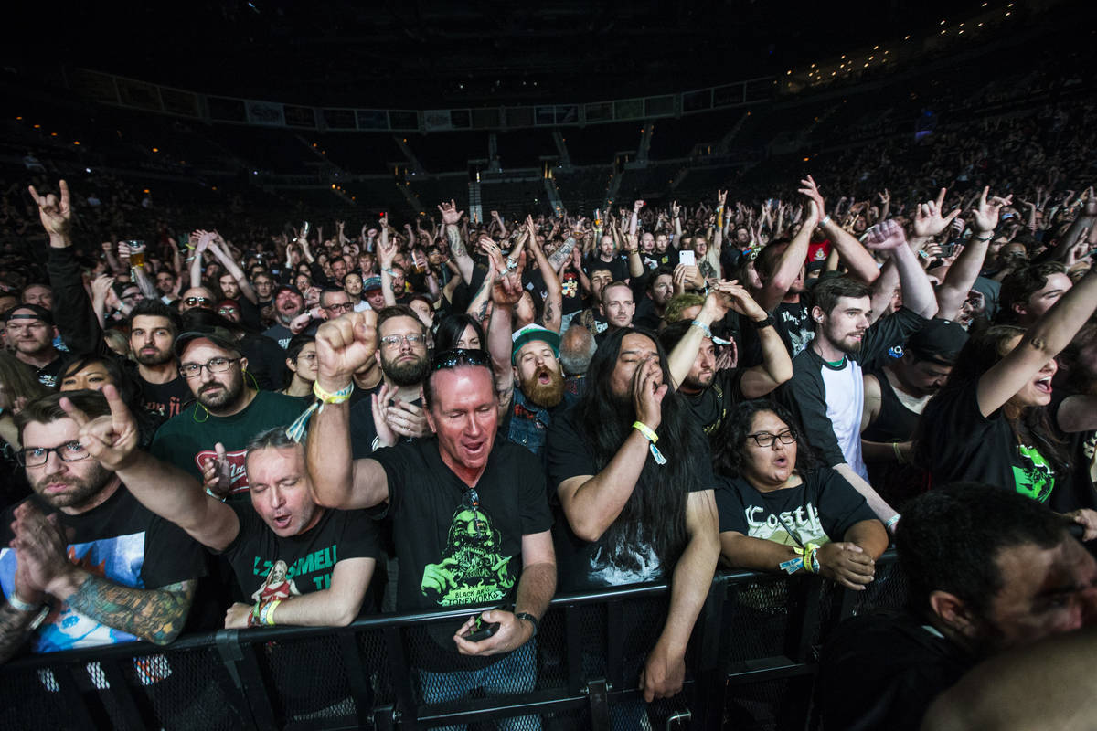 Fans cheer as High on Fire performs at the Mandalay Bay Events Center during the Psycho Las Veg ...