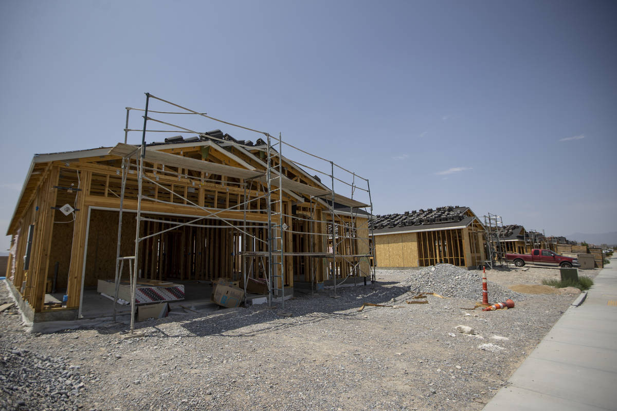 Homes under construction in the Burson Ranch community in Pahrump, Wednesday, Aug. 11, 2021. (E ...