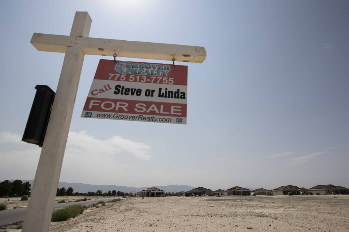 A for sale sign in the Artesia community in Pahrump, Wednesday, Aug. 11, 2021. (Erik Verduzco / ...