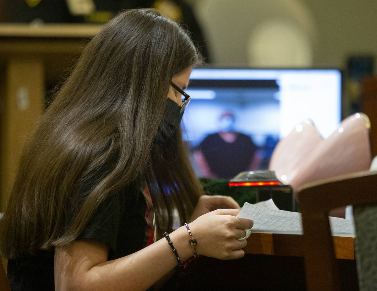 Ashley Palacio, 12, sister of Lesly Palacio, breaks down while reading a statement during the s ...