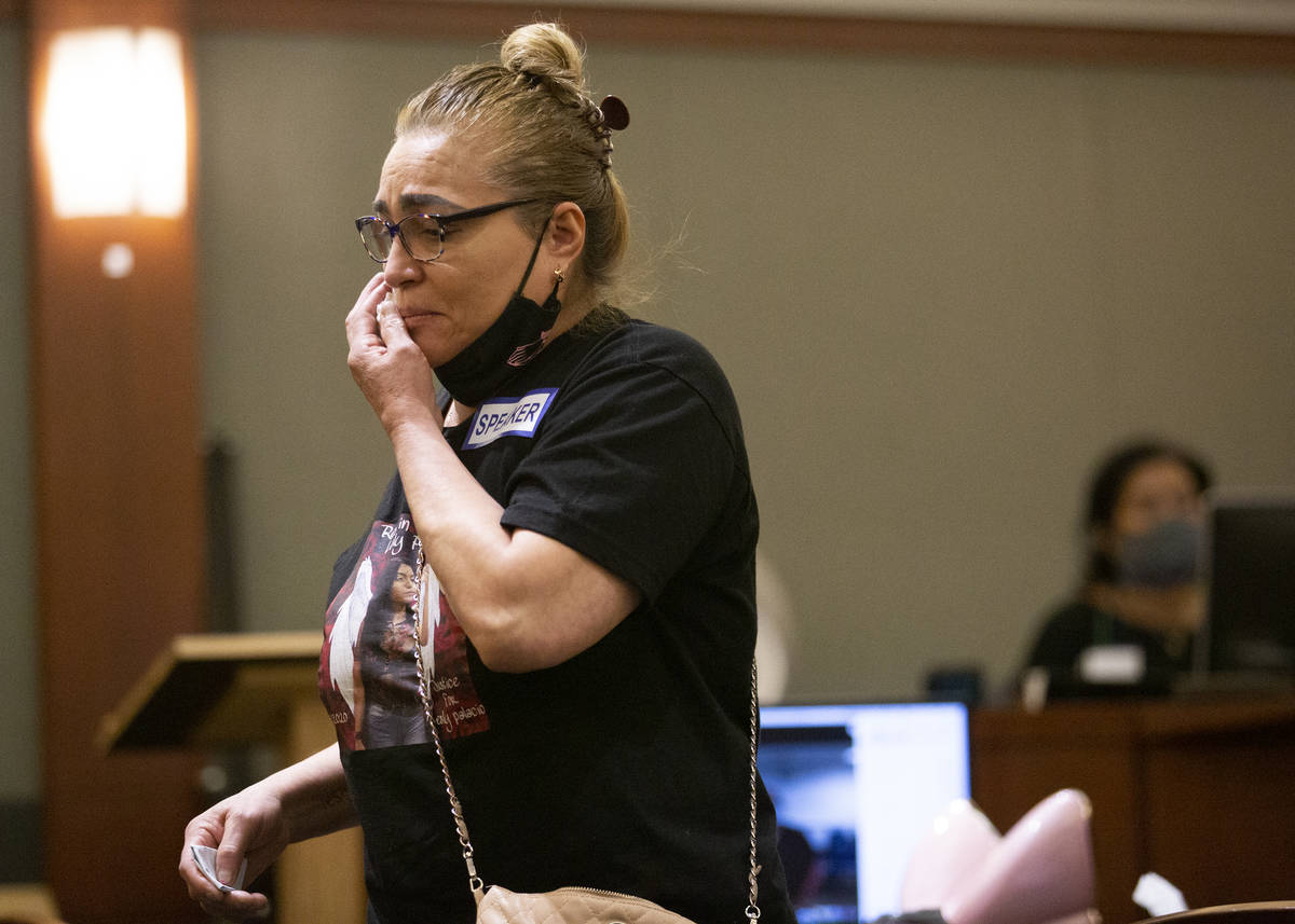 Aracely Palacio, mother of Lesly Palacio, walks away after reading her statement during the sen ...