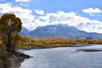 FILE - In this Oct. 8, 2018, file photo, Emigrant Peak is seen rising above the Paradise Valley ...