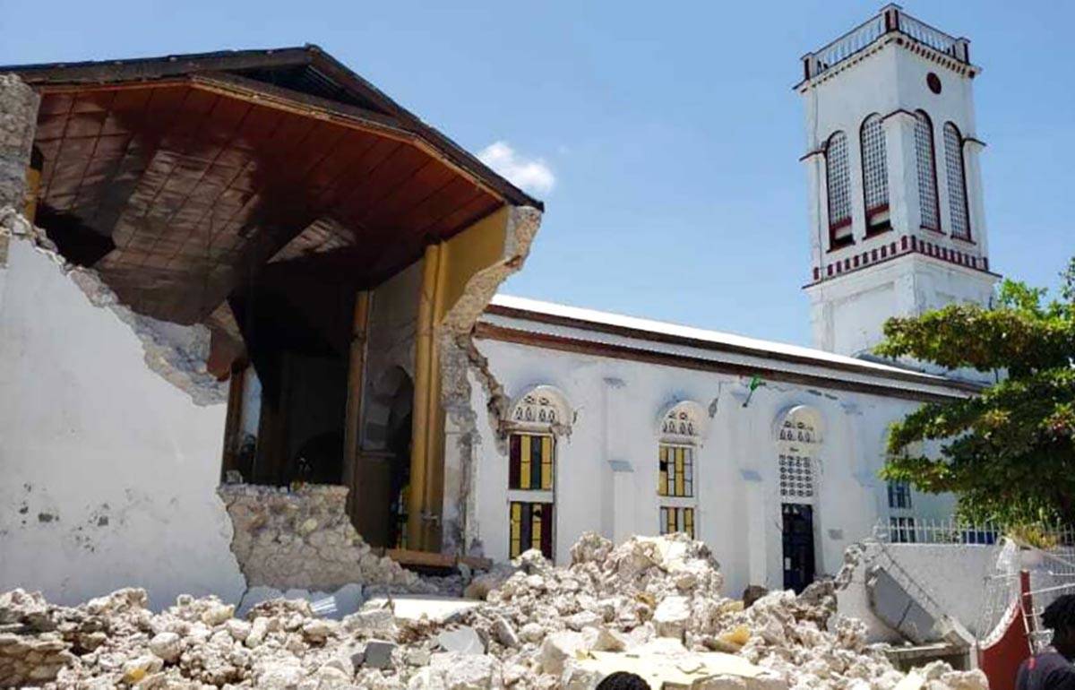 Sacred Heart church is damaged after an earthquake in Les Cayes, Haiti, Saturday, Aug. 14, 2021 ...