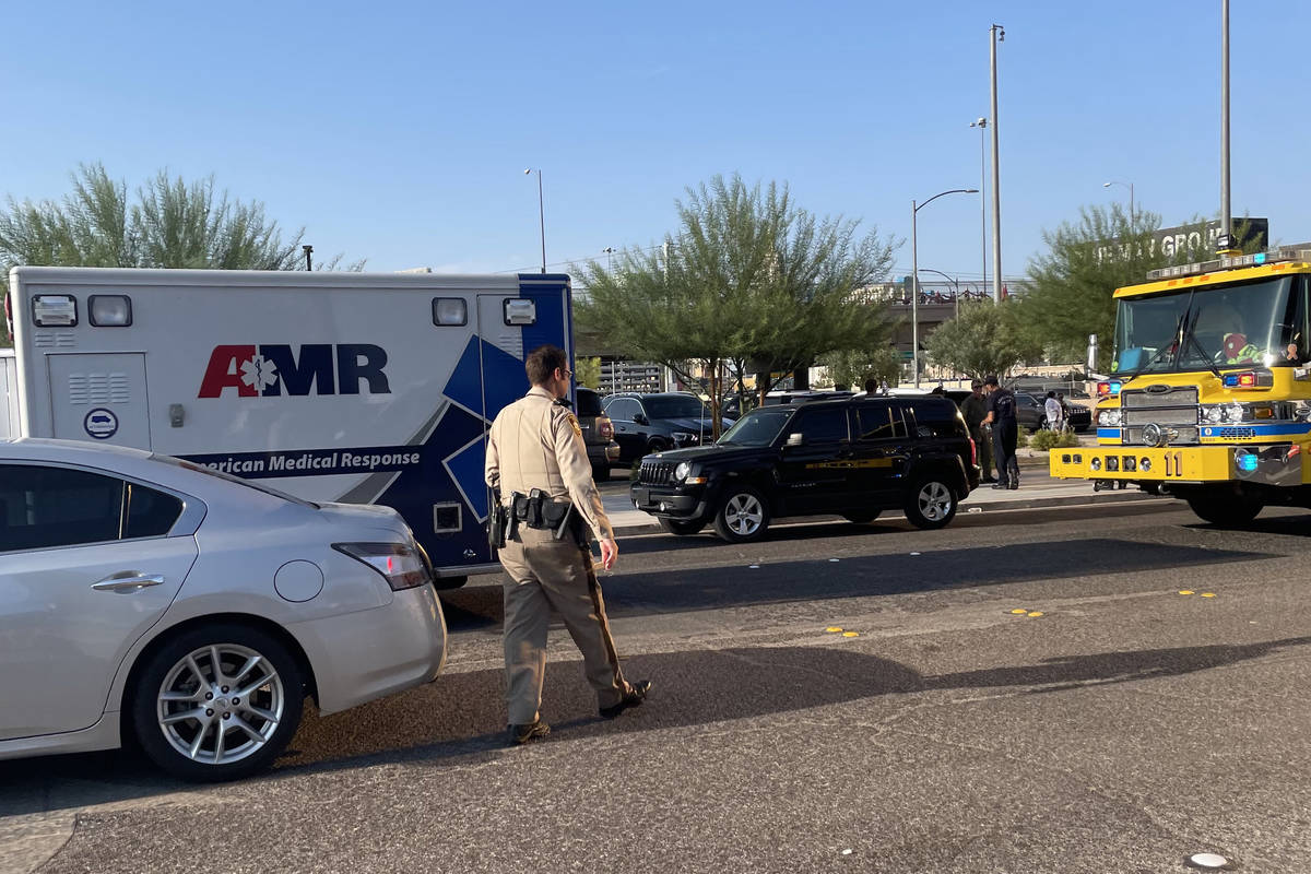 Las Vegas police are investigating a hit-and-run crash near Allegiant Stadium on Saturday, Aug. ...