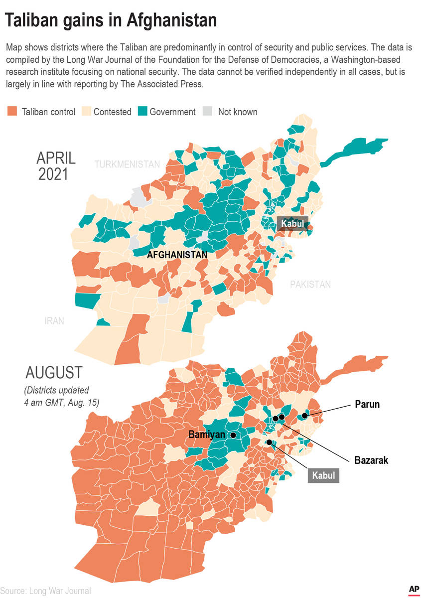 Map shows areas controlled by Taliban.