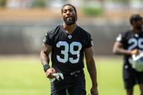 Raiders cornerback Nate Hobbs (39) during the team's NFL football practice on Wednesday, June 9 ...