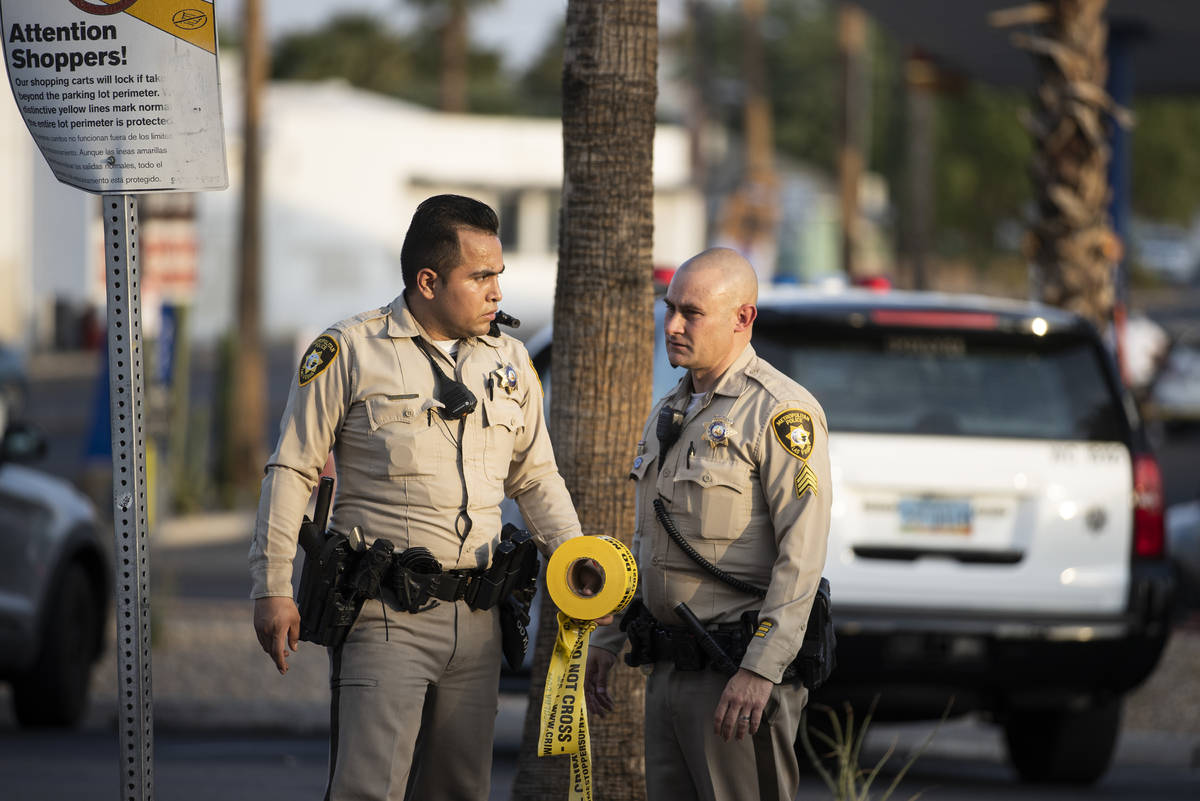 Las Vegas Metropolitan Police investigate a homicide at East Charleston Boulevard and South Mar ...