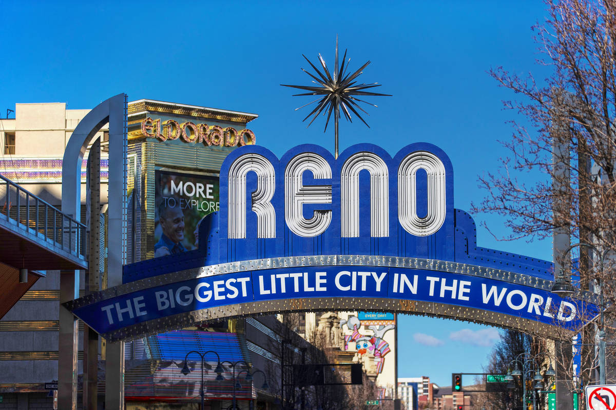 Downtown Reno, seen in January 2021. (Benjamin Hager/Las Vegas Review-Journal)