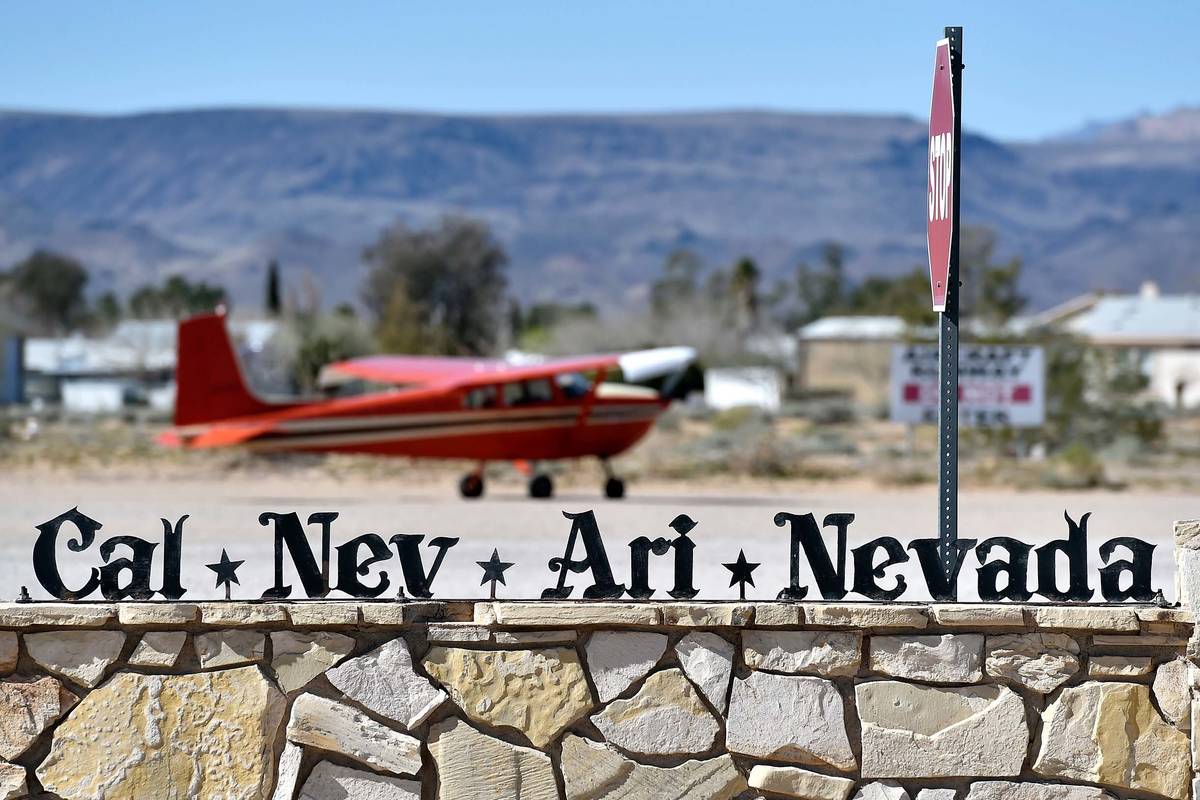 A small single-engine plane is parked just outside the Cal-Nev-Ari Casino on Thursday, Feb. 25, ...