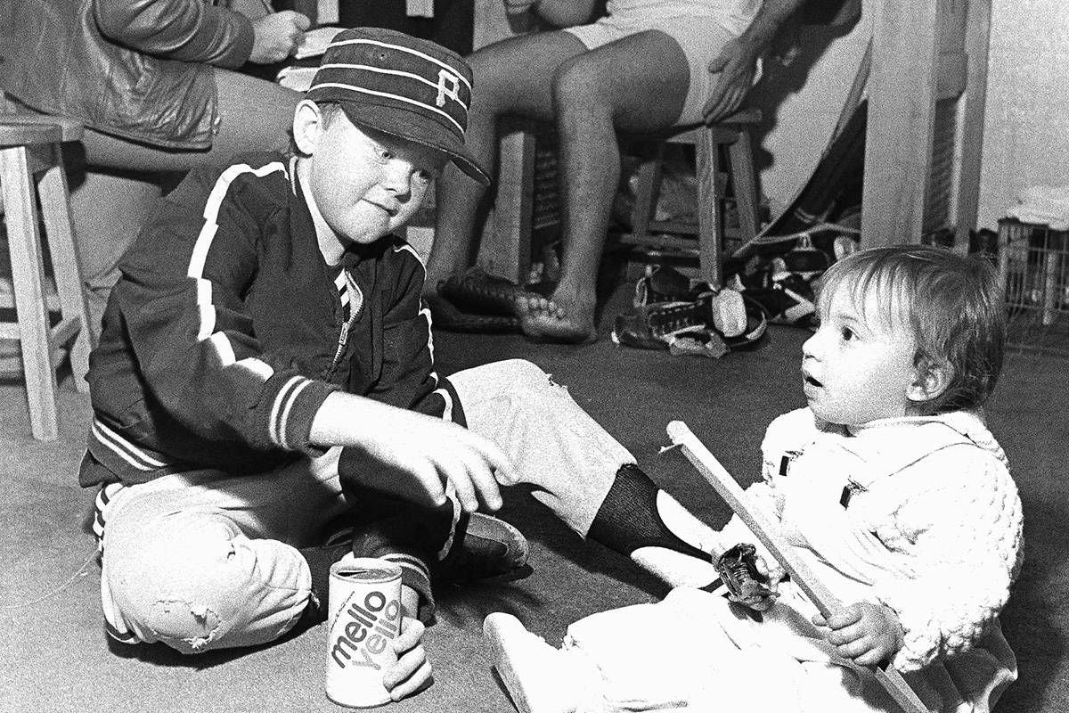 Todd Blyleven, left foreground, plays with Kimberly Nicosia, Oct. 15, 1979, after the Pirates d ...