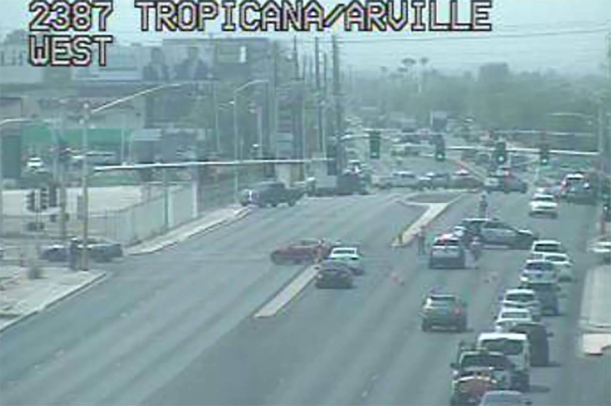 Las Vegas police are at a barricade situation at a convenience store at Tropicana Avenue and De ...
