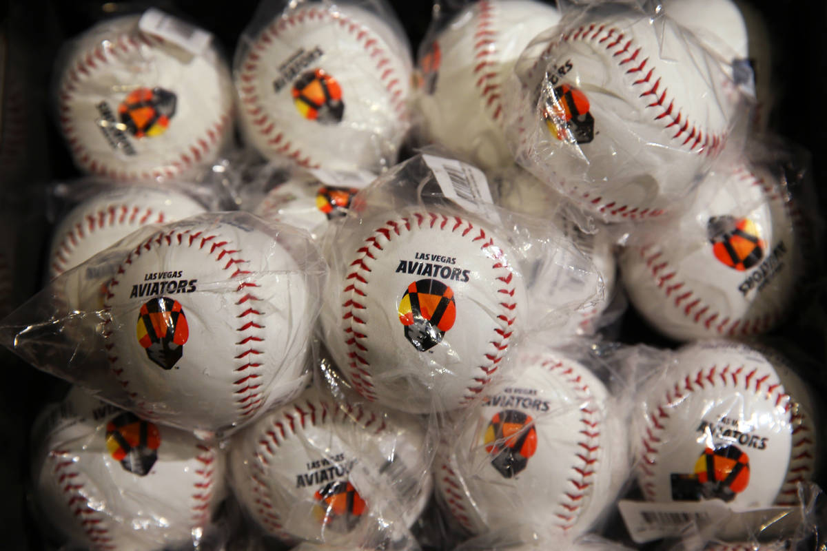 Baseballs with Aviator's logo are for sale at the Las Vegas Aviators sales office in Downtown S ...