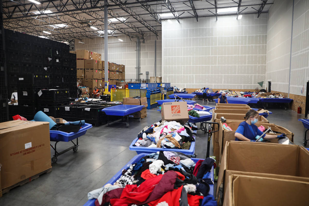 The warehouse at the Goodwill Clearance Center in Las Vegas, Monday, Aug. 16, 2021. (Rachel Ast ...