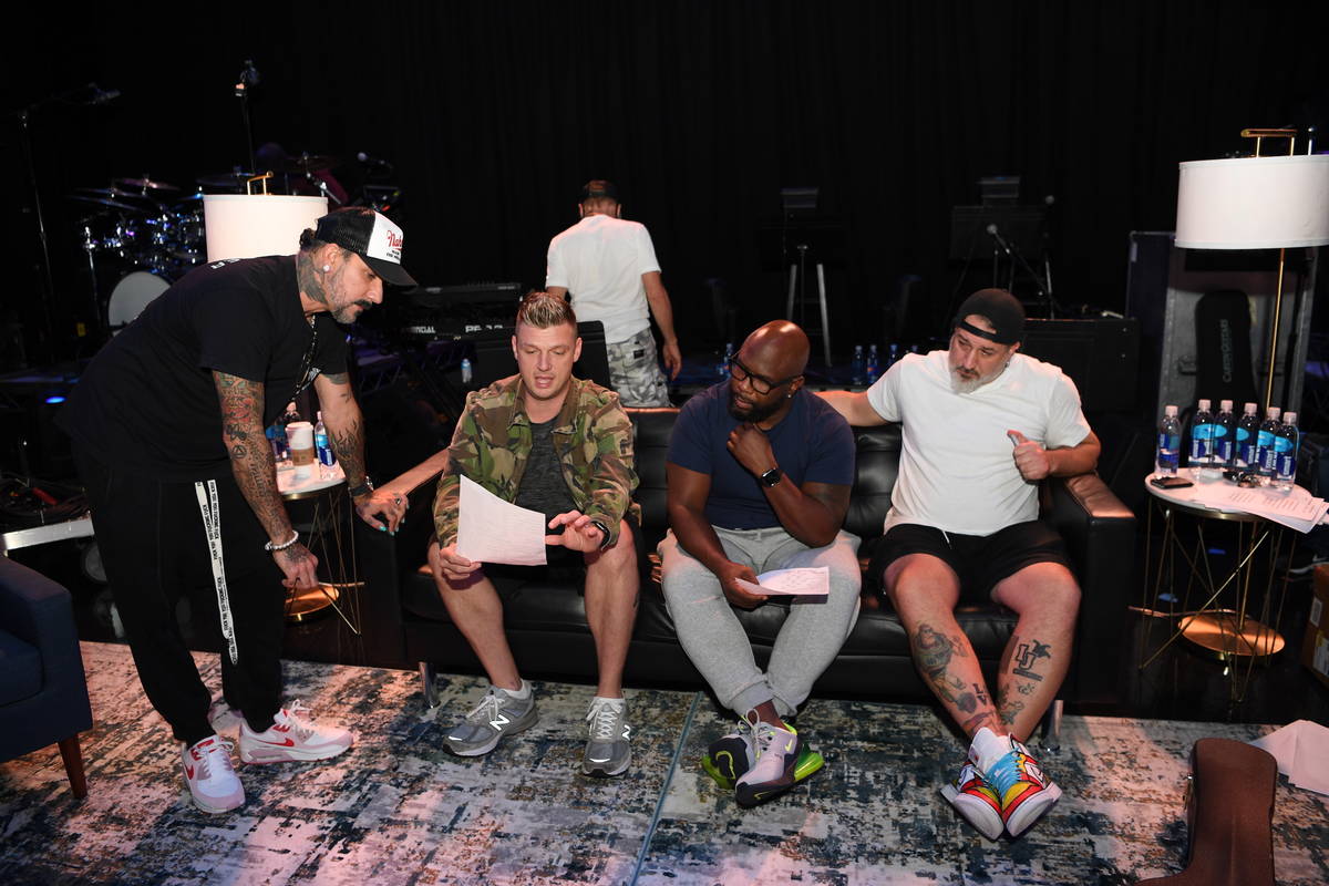 AJ McLean and Nick Carter of the Backstreet Boys, Wanya Morris of Boyz II Men and Joey Fatone o ...