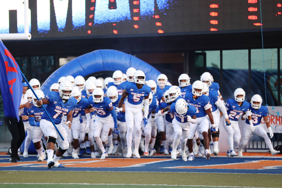 Bishop Gorman takes the field for their football game against St. Louis of Hawaii at Bishop Gor ...