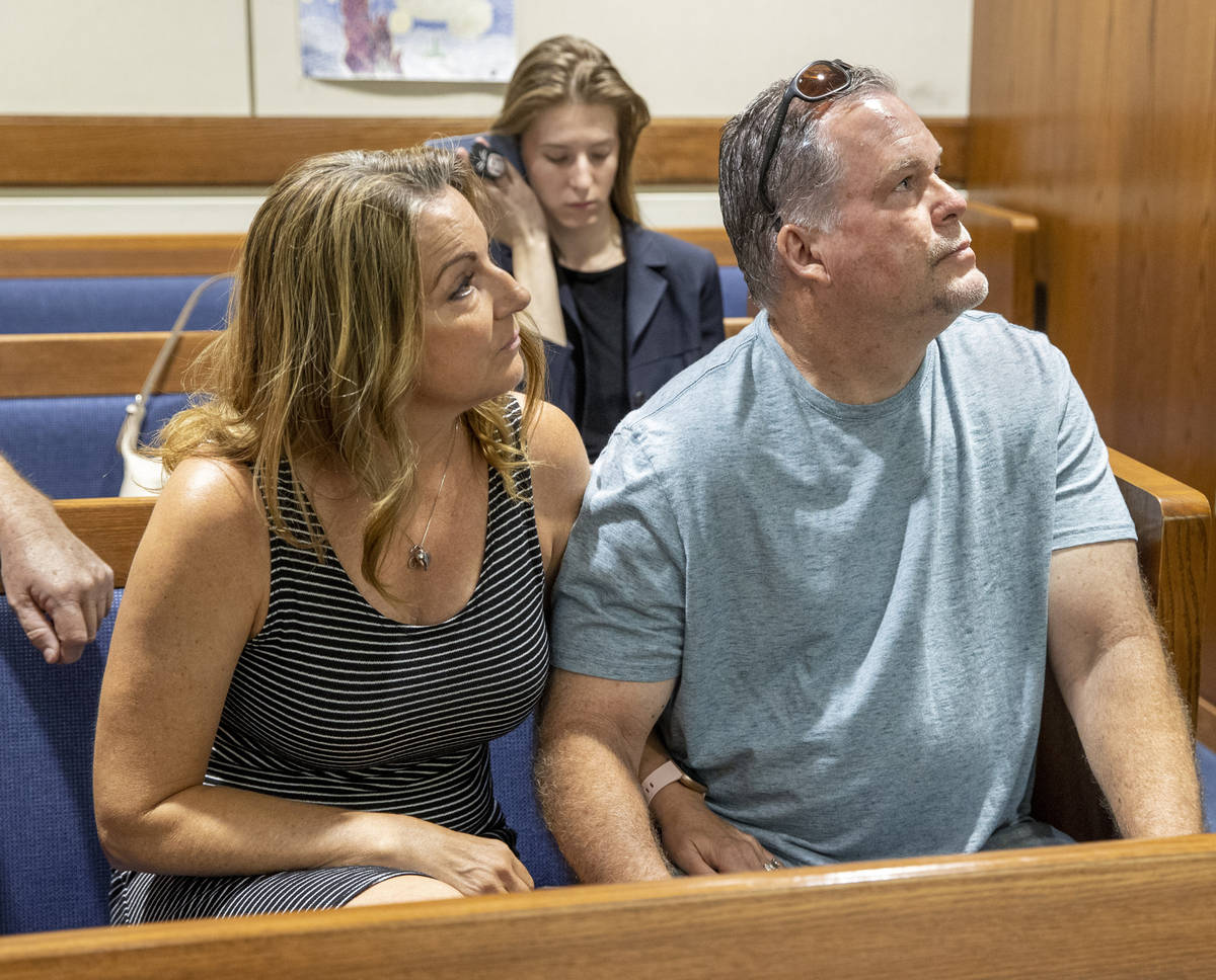 Tami and Marty Slatsky listen to Chief Deputy District Attorney Tina Talim at the court hearing ...