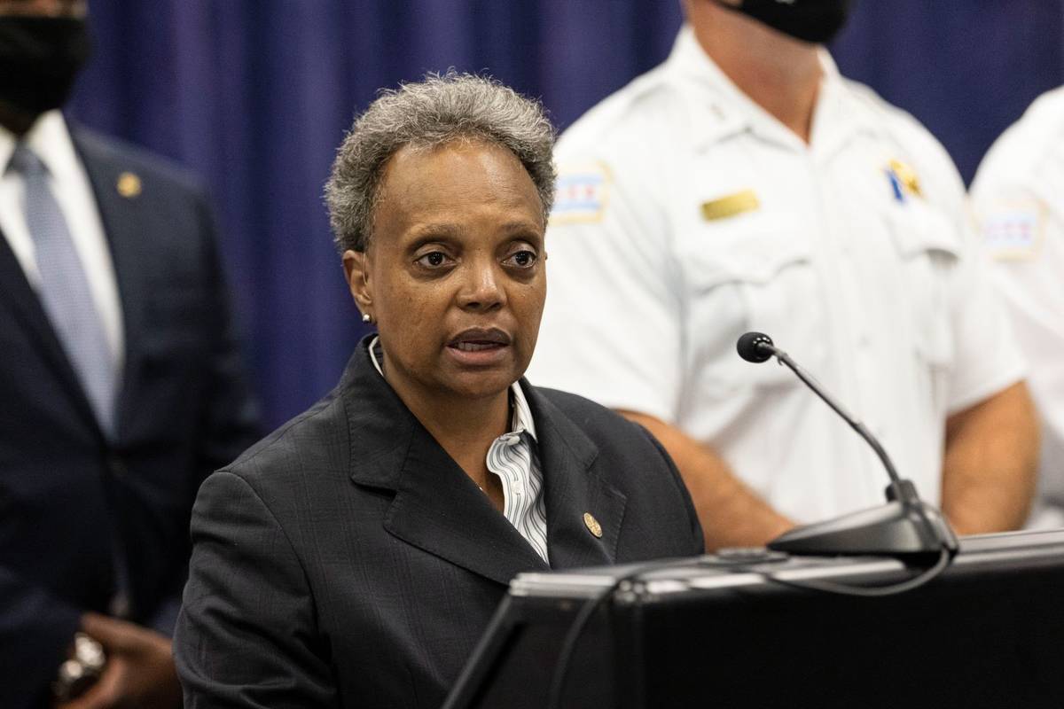 Mayor Lori Lightfoot speaks during a press conference at the Chicago Police Headquarters in Bro ...