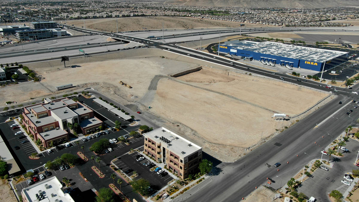 An aerial view of a planned Life Time fitness site at the southeast corner of Sunset Road and D ...