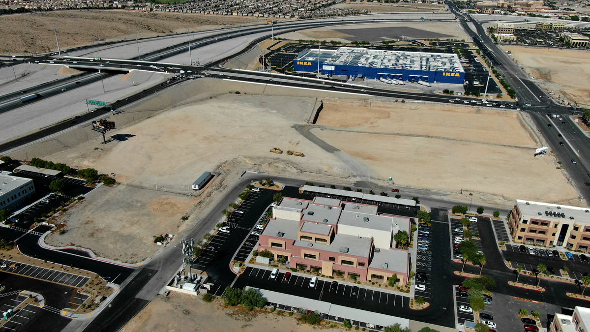 An aerial view of a planned Life Time fitness site at the southeast corner of Sunset Road and D ...