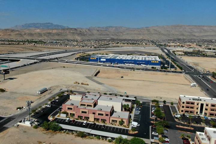 An aerial view of a planned Life Time fitness site at the southeast corner of Sunset Road and D ...