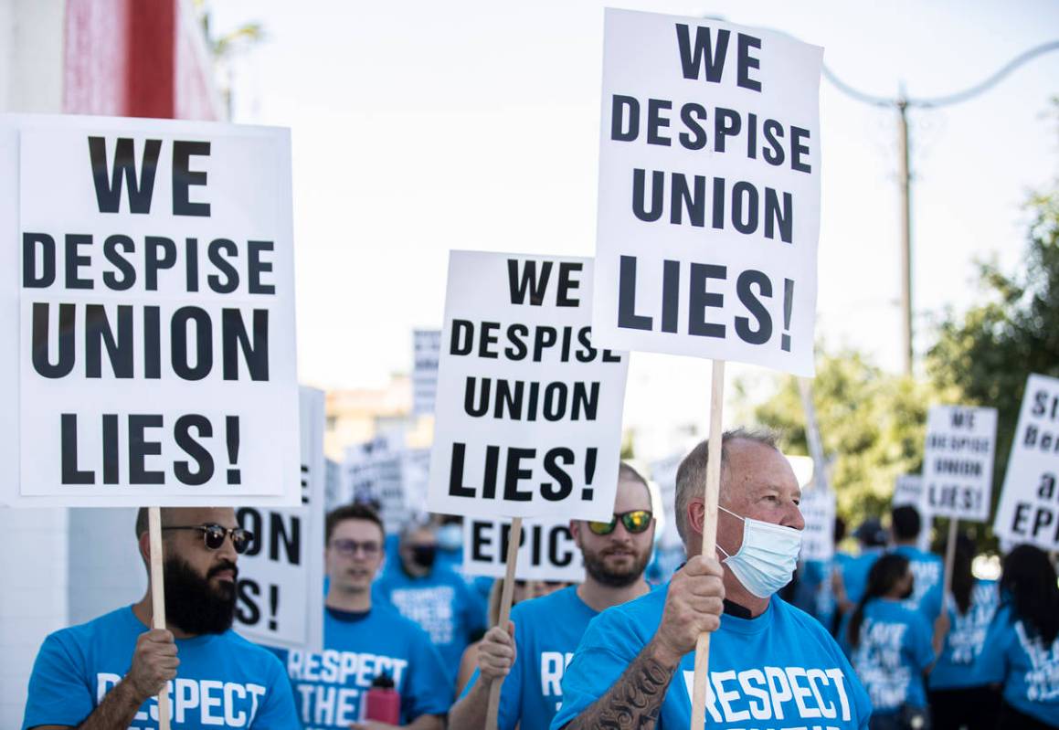 Over one hundred demonstrators took part in an ant-union protest organized by employees of Stat ...